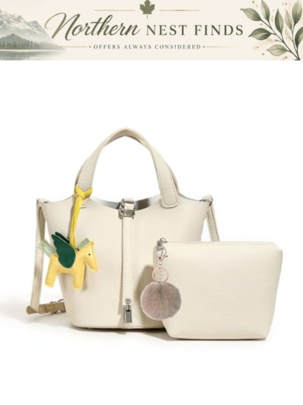 PU Faux Leather Small Tote Bag with Matching Coin Purse & Charm for Women